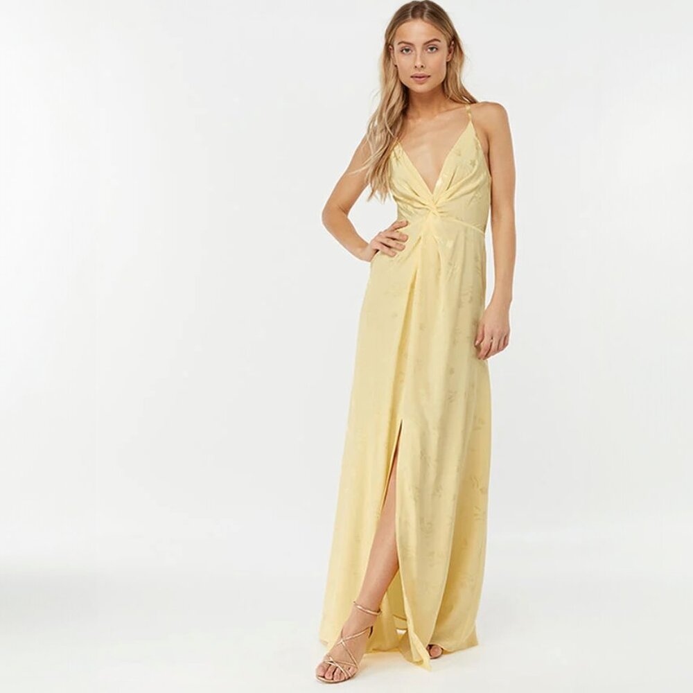 Monsoon Karlie Knot Front Jacquard Dress Yellow, size 6